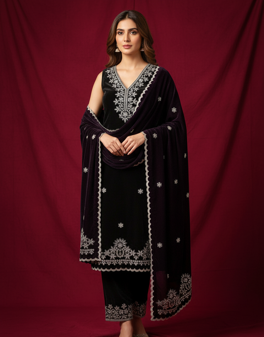 MAKHMAL BY TATA FABRICS | LASER CUT | FLORAL LASER CUT MOTIFZ SHAWL #002