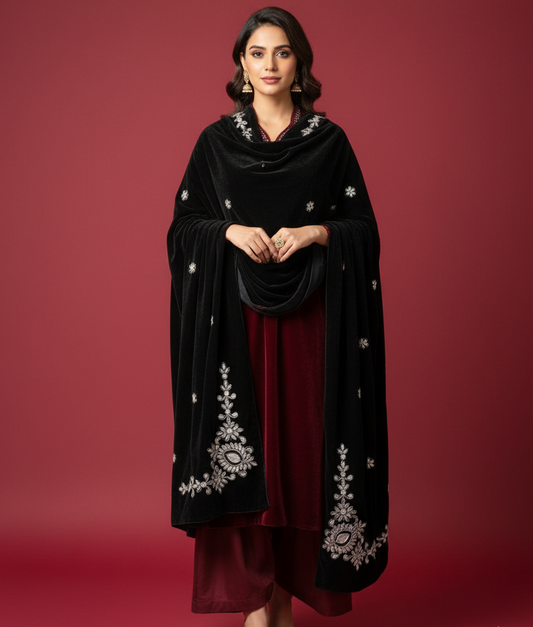 MAKHMAL BY TATA FABRICS | LASER CUT | FLORAL LASER CUT MOTIFZ SHAWL #004