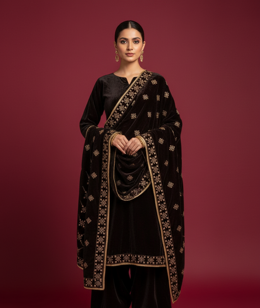 MAKHMAL BY TATA FABRICS | 4- SIDE EMBROIDED | EMBROIDED SHAWL #031