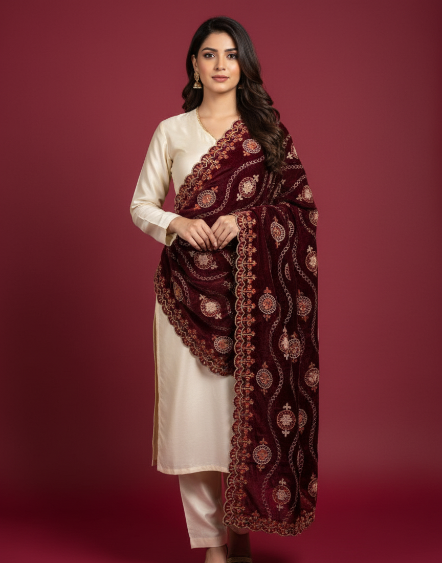 MAKHMAL BY TATA FABRICS | SINDHI DHAGA HAND-EMBROIDED SHAWL #001